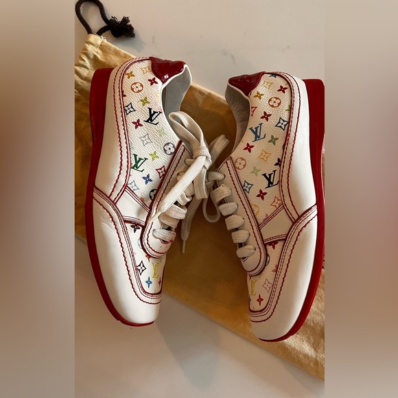 Louis Vuitton White and Red Monogram Sneakers - Picture 6 of 13